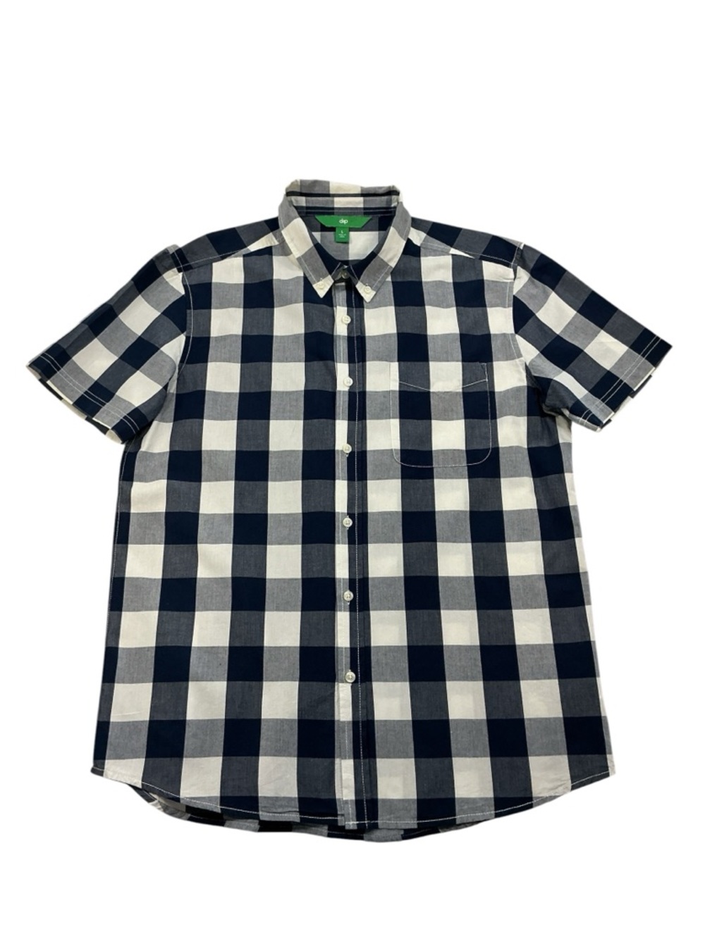 dip Navy and White Check Short-Sleeve Gingham Button-Down Shirt NWOT
